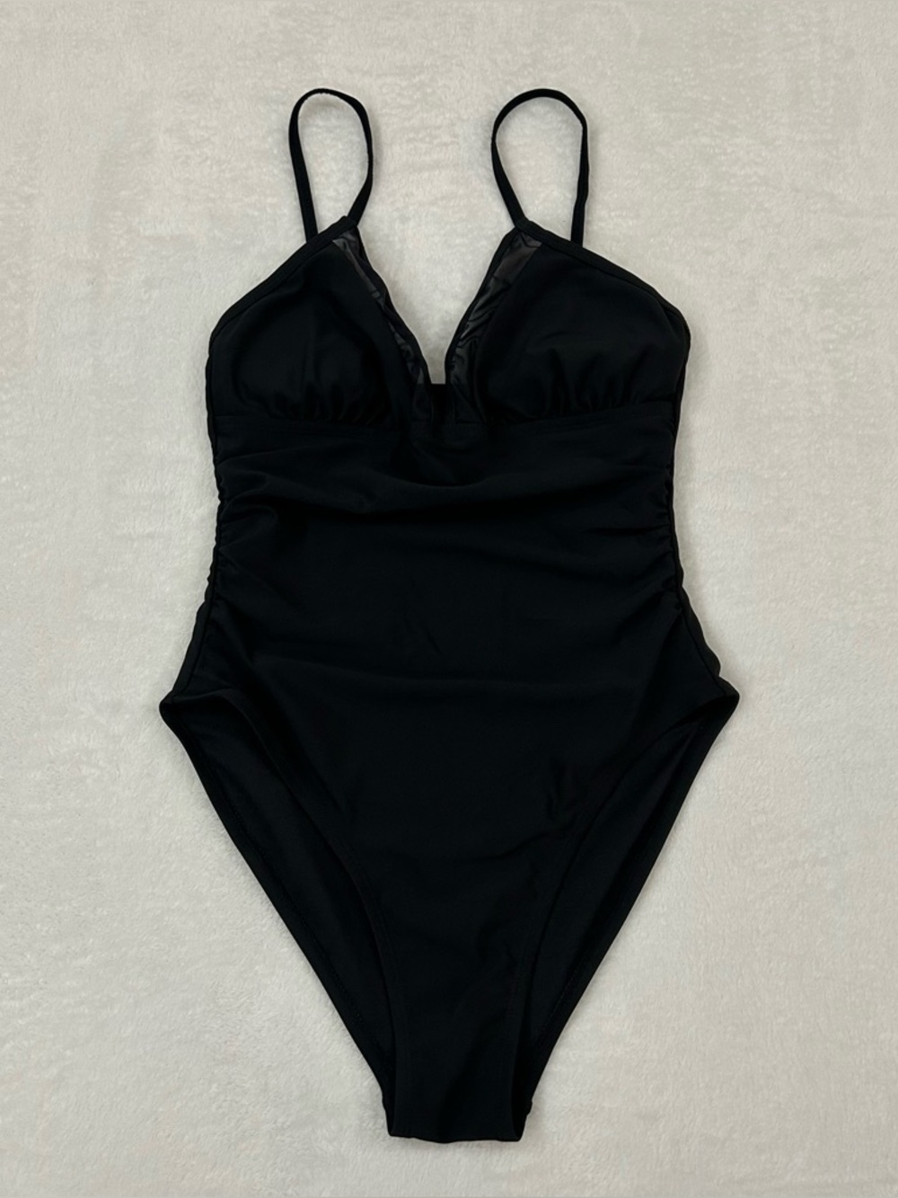 Time And Tru Deep V Neck Black One Piece Beach Pool Swim Bathing Suit Women’s S